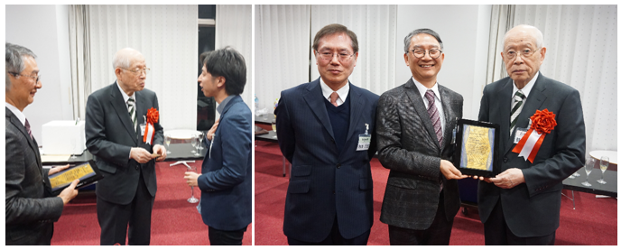 野依良治名古屋大学特別教授への活動報告と記念撮影